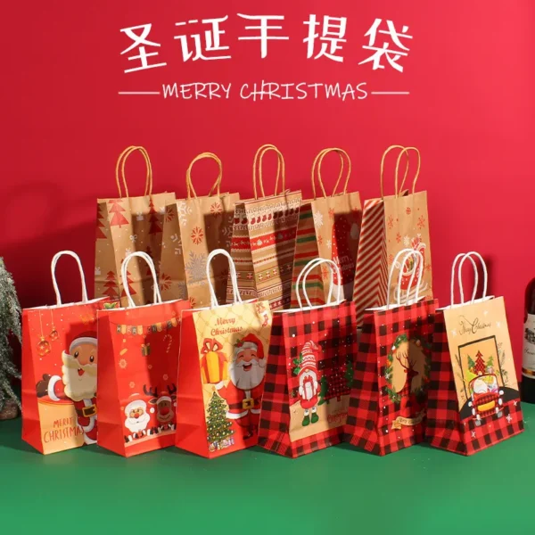 圣诞节装饰品格子纸质手提袋